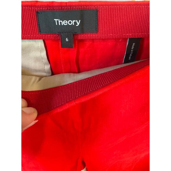 THEORY NWT Treeca 'Good Linen' Pull-On Pants Scarlet Red Eco Crunch Wash Office - Picture 3 of 12